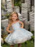 Sky Blue Lace Tulle Knee Length Flower Girl Dress